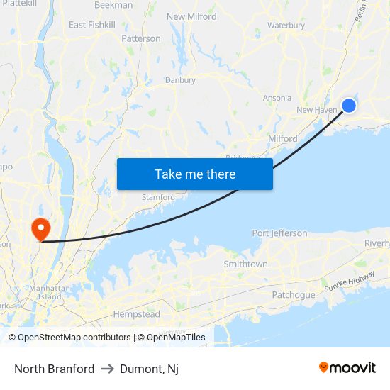 North Branford to Dumont, Nj map