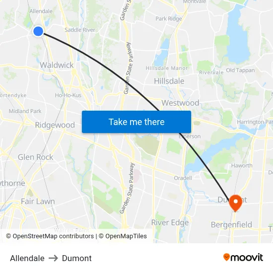 Allendale to Dumont map
