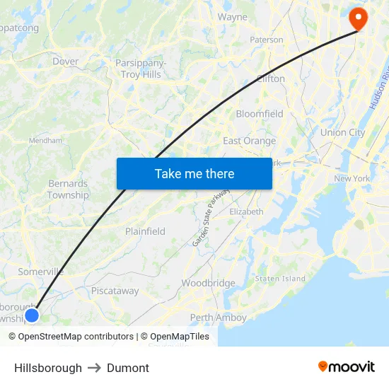 Hillsborough to Dumont map