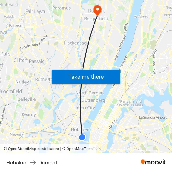 Hoboken to Dumont map