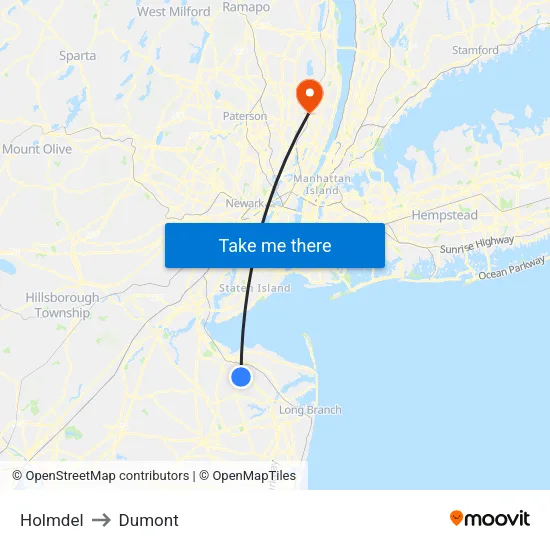 Holmdel to Dumont map