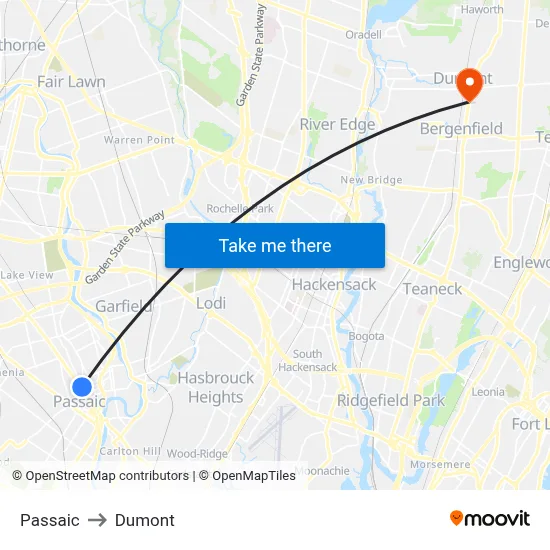 Passaic to Dumont map