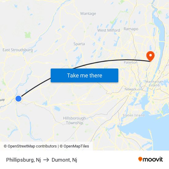 Phillipsburg, Nj to Dumont, Nj map