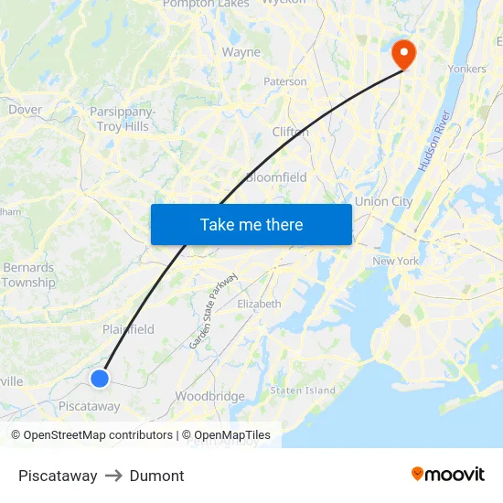Piscataway to Dumont map