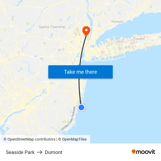 Seaside Park to Dumont map