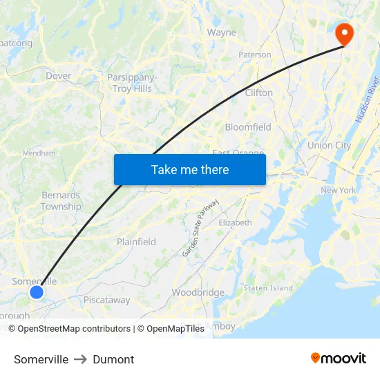 Somerville to Dumont map
