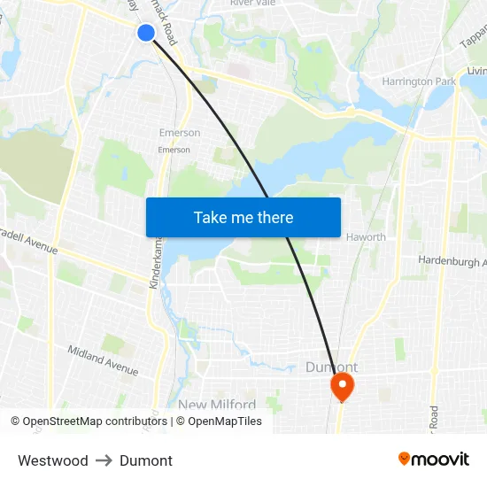 Westwood to Dumont map