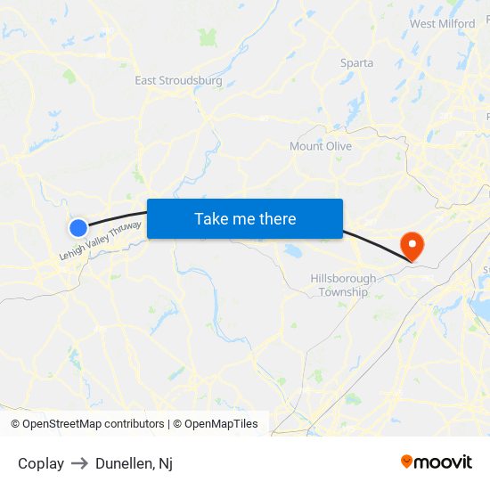 Coplay to Dunellen, Nj map