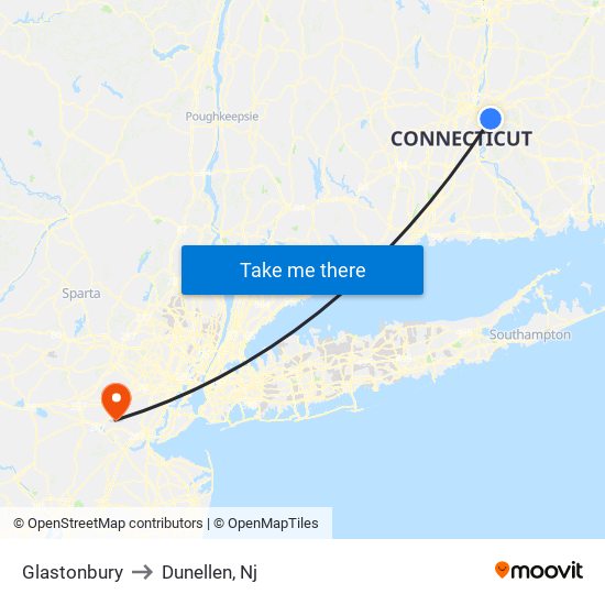 Glastonbury to Dunellen, Nj map