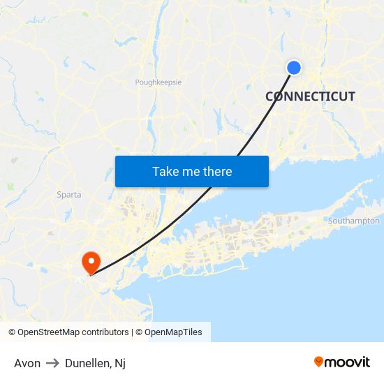 Avon to Dunellen, Nj map