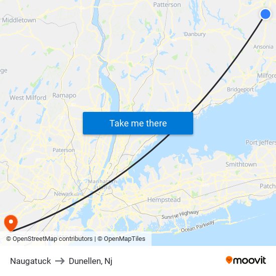 Naugatuck to Dunellen, Nj map