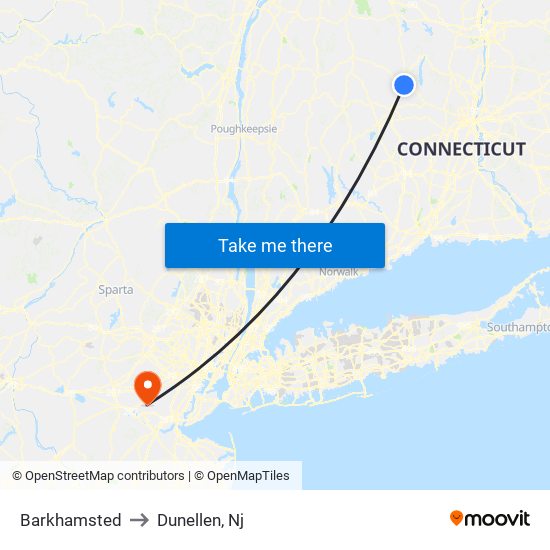 Barkhamsted to Dunellen, Nj map