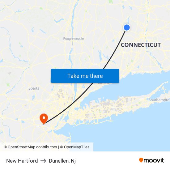 New Hartford to Dunellen, Nj map