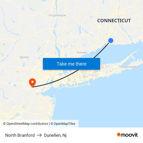 North Branford to Dunellen, Nj map