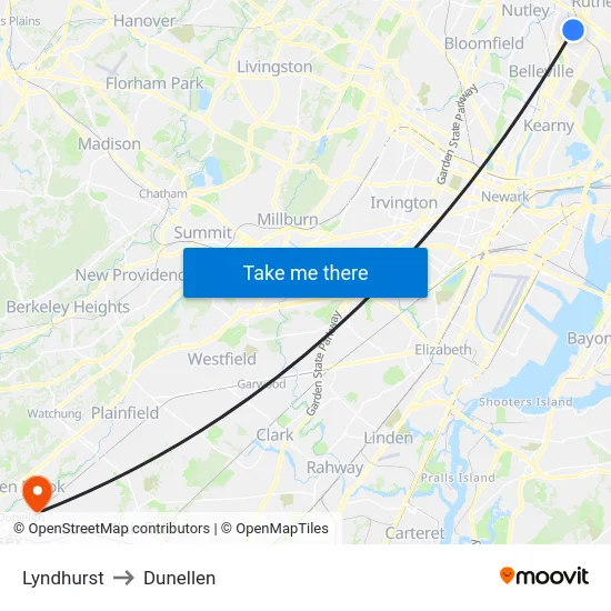Lyndhurst to Dunellen map