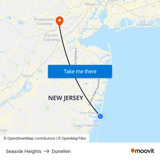 Seaside Heights to Dunellen map