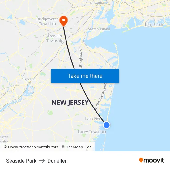 Seaside Park to Dunellen map