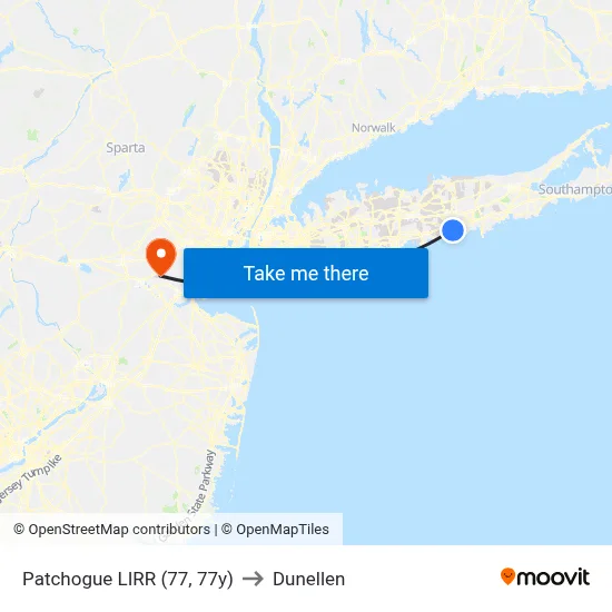 Patchogue LIRR (77, 77y) to Dunellen map