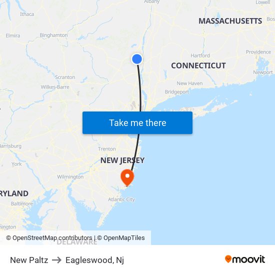 New Paltz to Eagleswood, Nj map