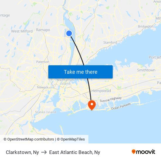 Clarkstown, Ny to East Atlantic Beach, Ny map