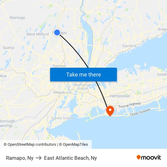 Ramapo, Ny to East Atlantic Beach, Ny map