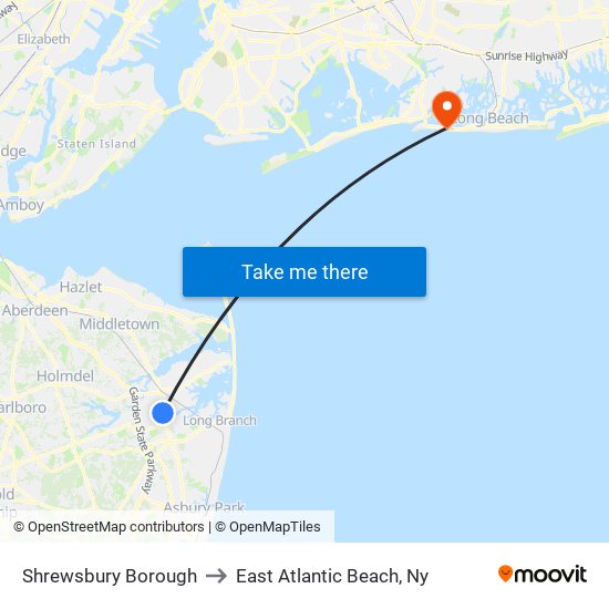 Shrewsbury Borough to East Atlantic Beach, Ny map