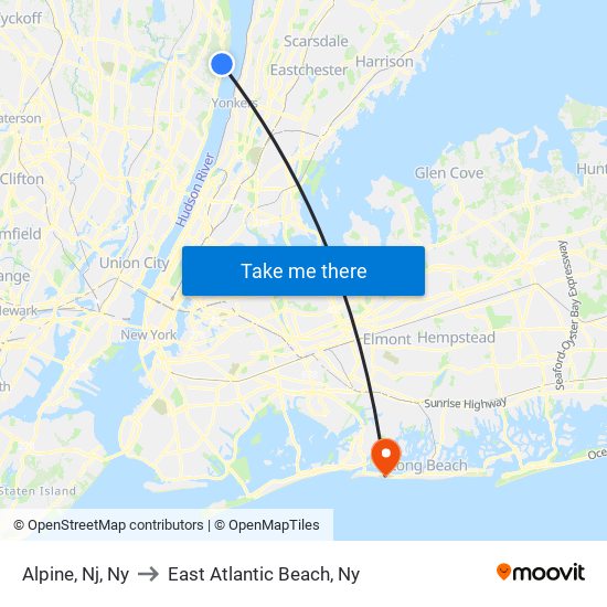 Alpine, Nj, Ny to East Atlantic Beach, Ny map