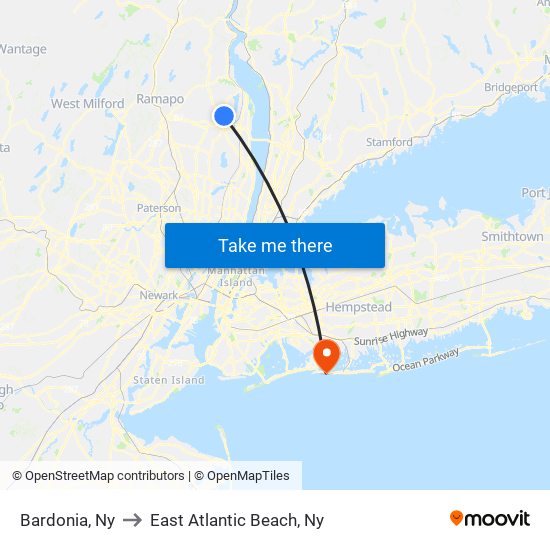 Bardonia, Ny to East Atlantic Beach, Ny map