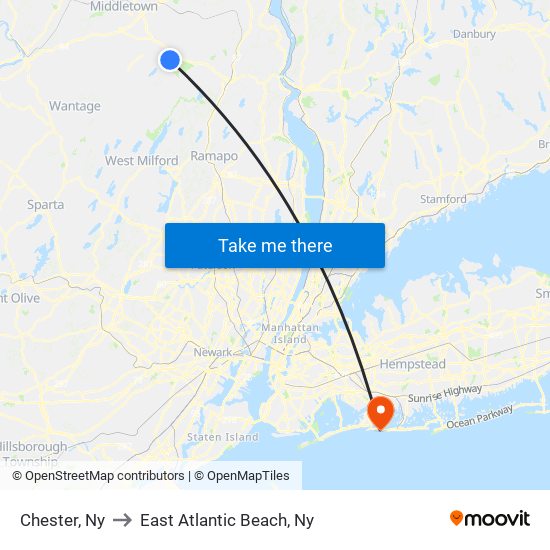 Chester, Ny to East Atlantic Beach, Ny map