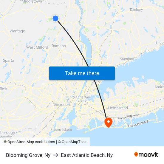 Blooming Grove, Ny to East Atlantic Beach, Ny map