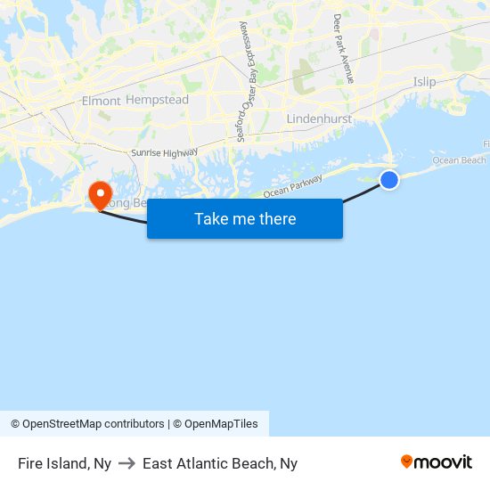Fire Island, Ny to East Atlantic Beach, Ny map