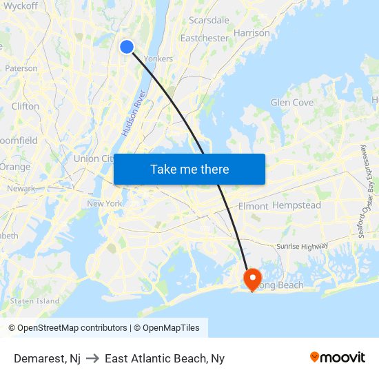 Demarest, Nj to East Atlantic Beach, Ny map