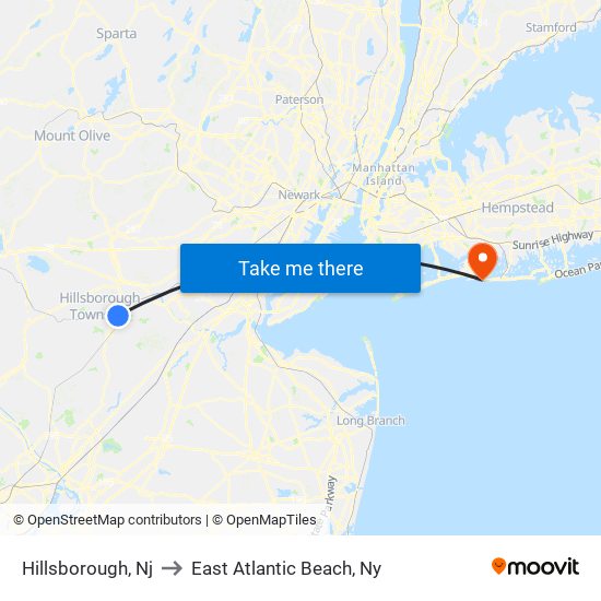 Hillsborough, Nj to East Atlantic Beach, Ny map