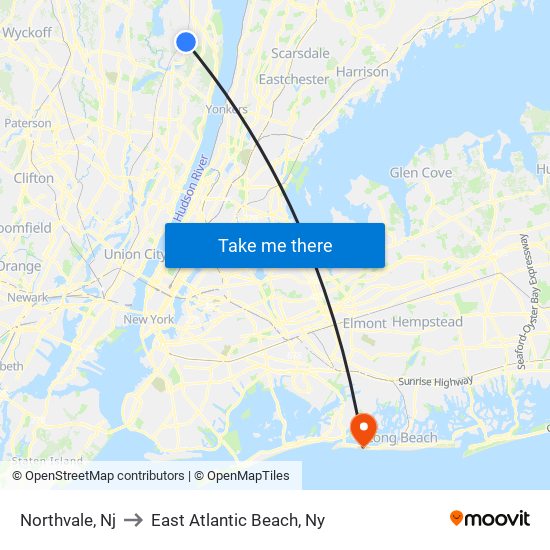 Northvale, Nj to East Atlantic Beach, Ny map