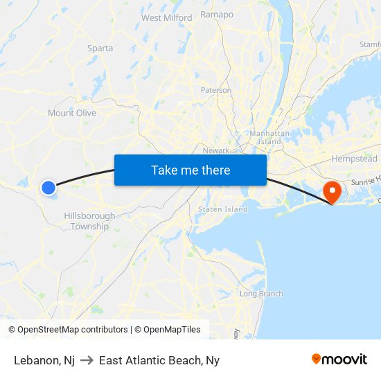 Lebanon, Nj to East Atlantic Beach, Ny map