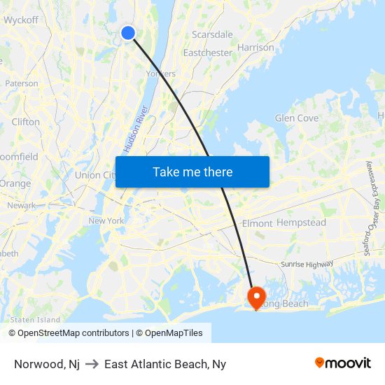 Norwood, Nj to East Atlantic Beach, Ny map