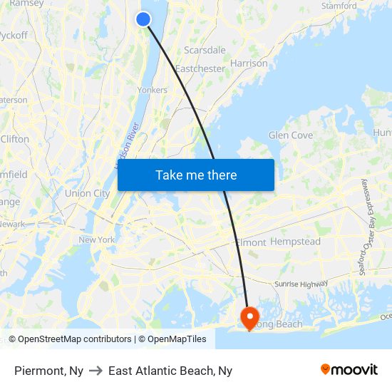 Piermont, Ny to East Atlantic Beach, Ny map