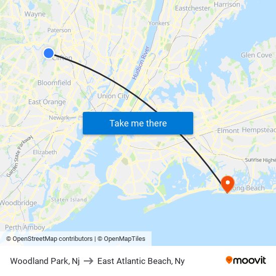 Woodland Park, Nj to East Atlantic Beach, Ny map