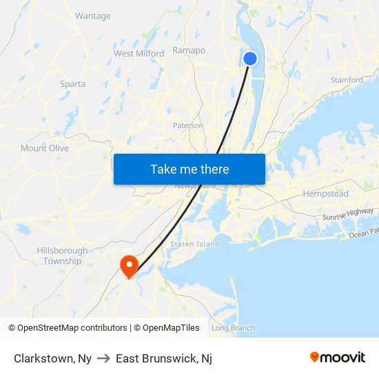 Clarkstown, Ny to East Brunswick, Nj map