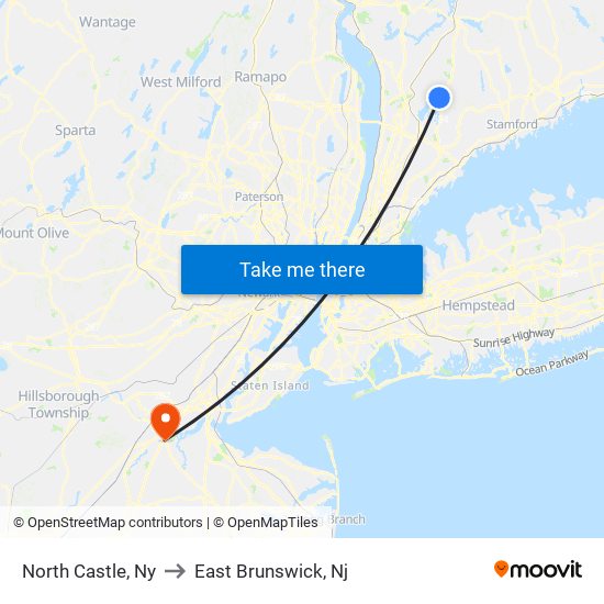 North Castle, Ny to East Brunswick, Nj map