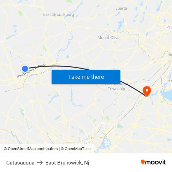 Catasauqua to East Brunswick, Nj map
