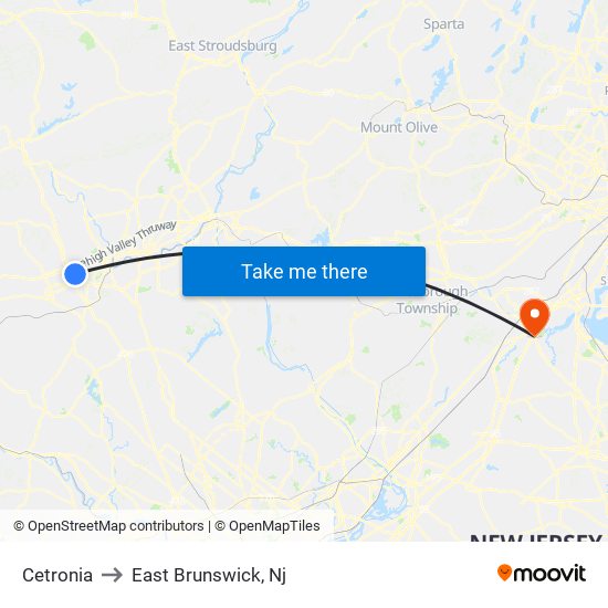 Cetronia to East Brunswick, Nj map