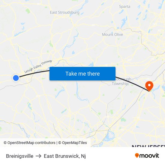 Breinigsville to East Brunswick, Nj map