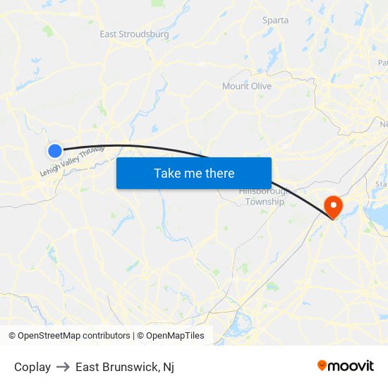 Coplay to East Brunswick, Nj map