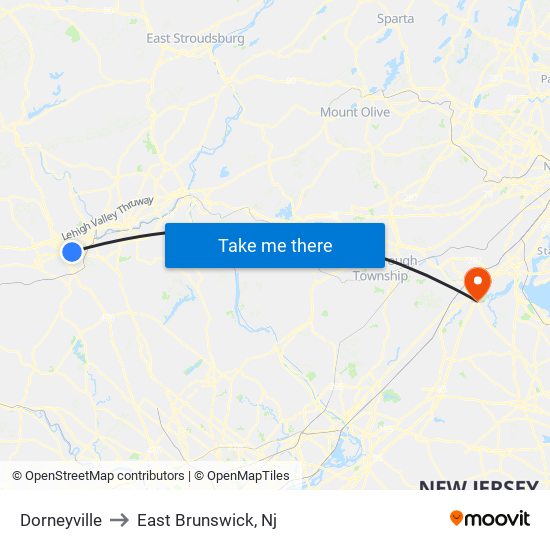 Dorneyville to East Brunswick, Nj map