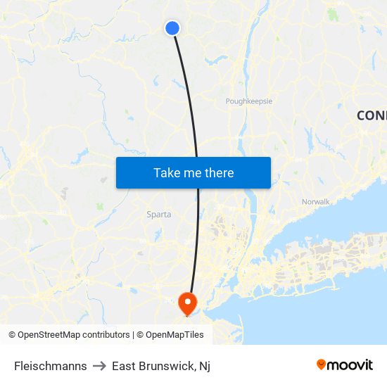 Fleischmanns to East Brunswick, Nj map