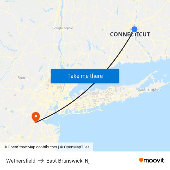 Wethersfield to East Brunswick, Nj map