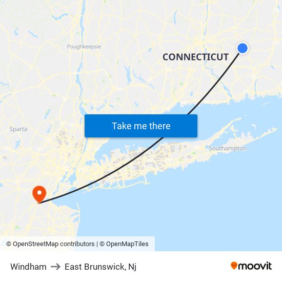 Windham to East Brunswick, Nj map
