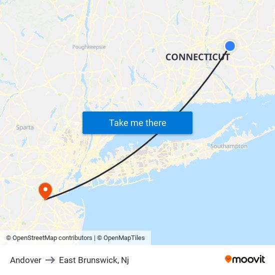 Andover to East Brunswick, Nj map