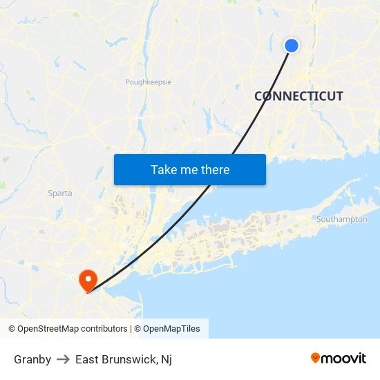 Granby to East Brunswick, Nj map